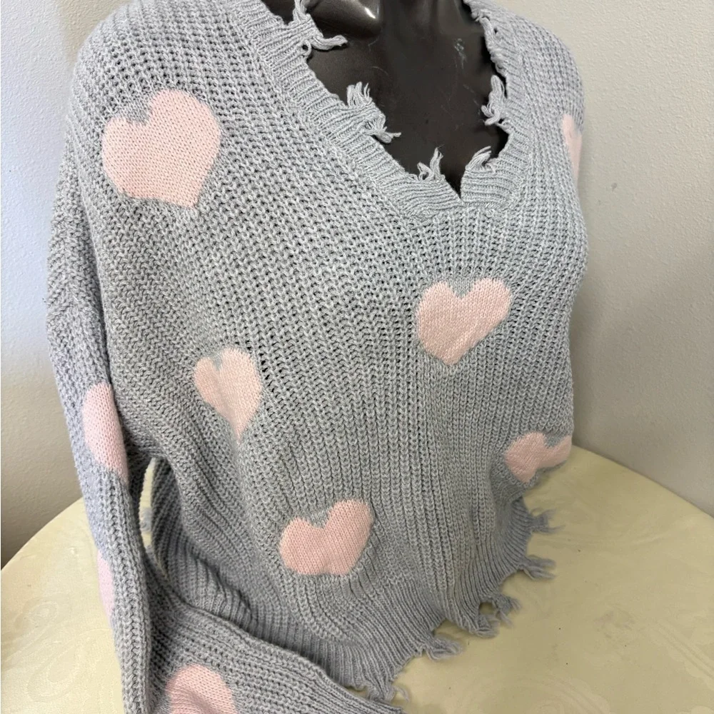 No Boundaries Juniors' Chewed Conversational Sweater